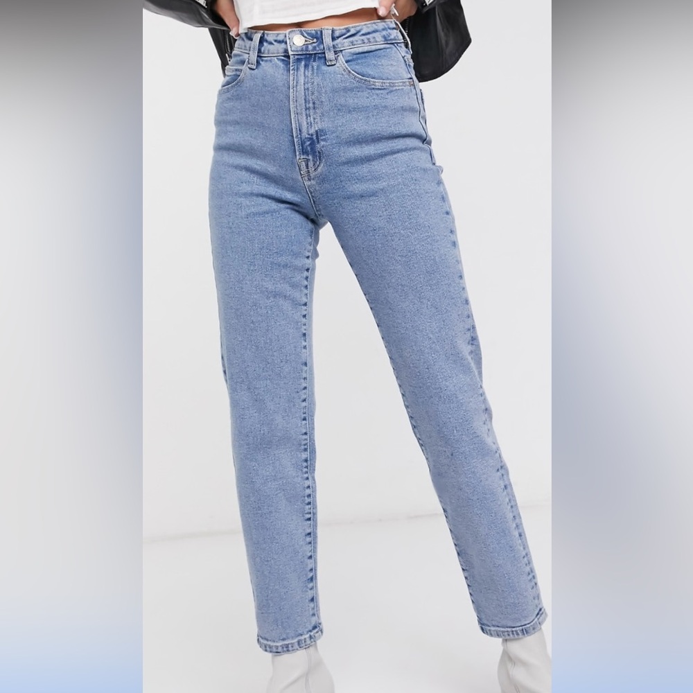 Stradivarius organic cotton slim mom jeans with stretch in washed blue